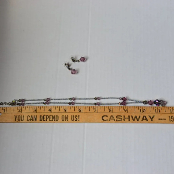 Vintage Volanta Pink Aurora Borealis Necklace  and Earrings Set - Picture 7 of 8